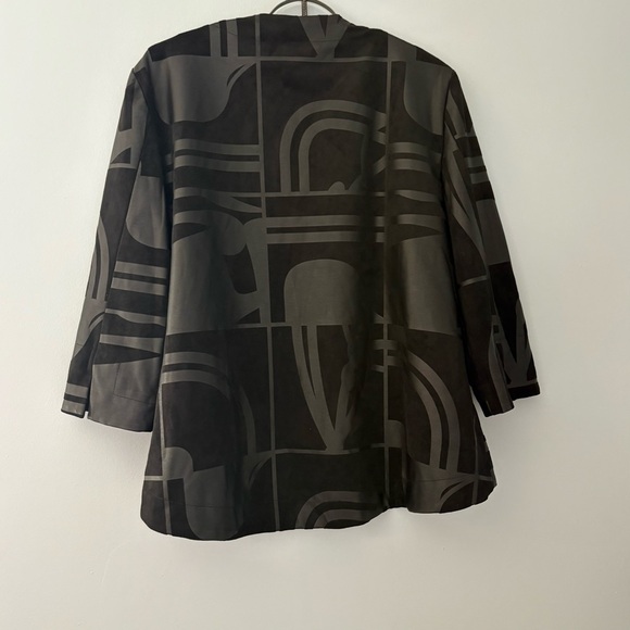 Cartise Black Geometric Print Open Front Jacket Women’s 6 Stretch 3/4 Sleeve - Picture 4 of 7